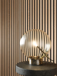 Oak slat wood wall panels with light
