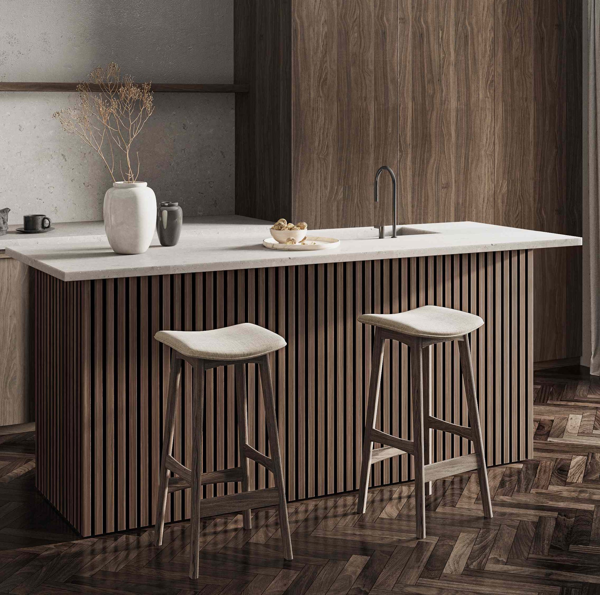 Bark & Bole™ Walnut Acoustic Slat Wood Wall Panel 94.49" x 12.60" Walnut Acoustic Slat Wood Wall Panels | Premium Quality | Bark & Bole™
